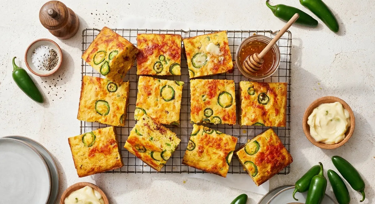 Jalapeño Cheddar Skillet Cornbread with Hot Honey Butter